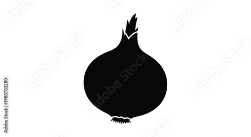 Simple black silhouette of an onion on a white background
