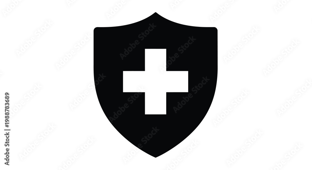 Fototapeta premium Black shield with a white swiss cross a symbol of protection