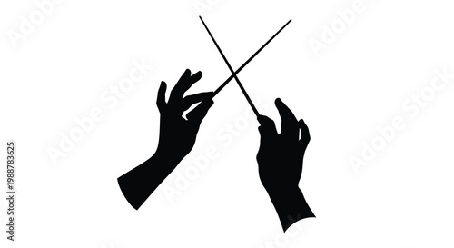 Silhouette of hands conducting with two batons in a dark style