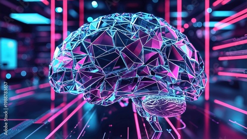 Futuristic Neon Brain Design in 3D Visualization