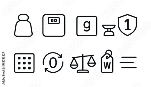 Set of simple line icons representing measurement and weighing tools