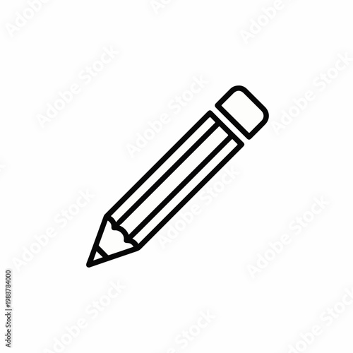 Minimalist pencil icon vector, black outline drawing tool for education and design, simple graphite pencil with eraser for creative sketching