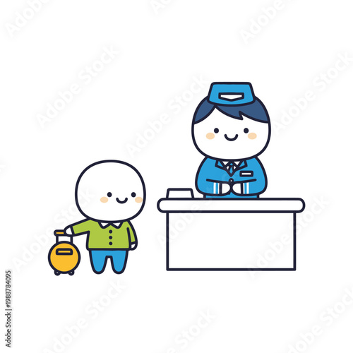 Friendly Hotel Receptionist Welcoming Guest with Luggage