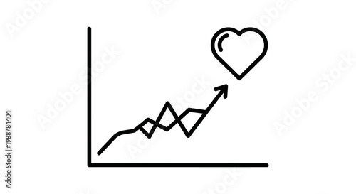 Heart growth chart icon, symbolizing health, love, and positive progress