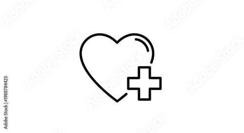 Heart with Plus Sign Icon: Health, Care, Medical, and Wellness Concept
