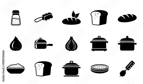 Kitchen food icon set vector salt shaker bread cooking ingredients