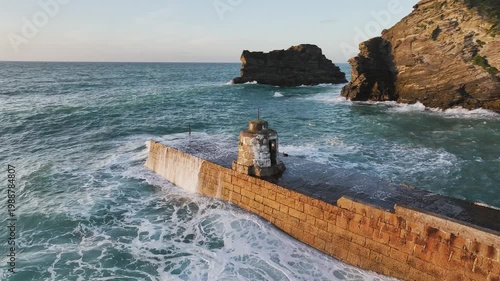 Seascape at storm from a drone, Portreath, Redruth, Cornwall