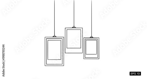 Three Hanging Photo Frames Vector Illustration Set