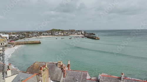 St Ives Harbour and Beach from a drone, Cornwall, England