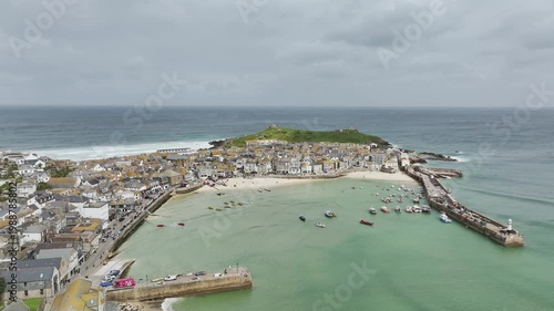 St Ives Harbour and Beach from a drone, Cornwall, England
