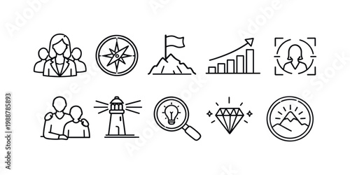 Diverse leadership icons representing success, guidance, and teamwork in business