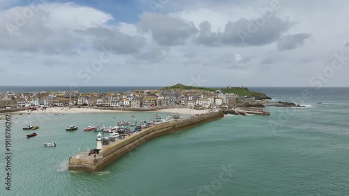 St Ives Harbour and Beach from a drone, Cornwall, England