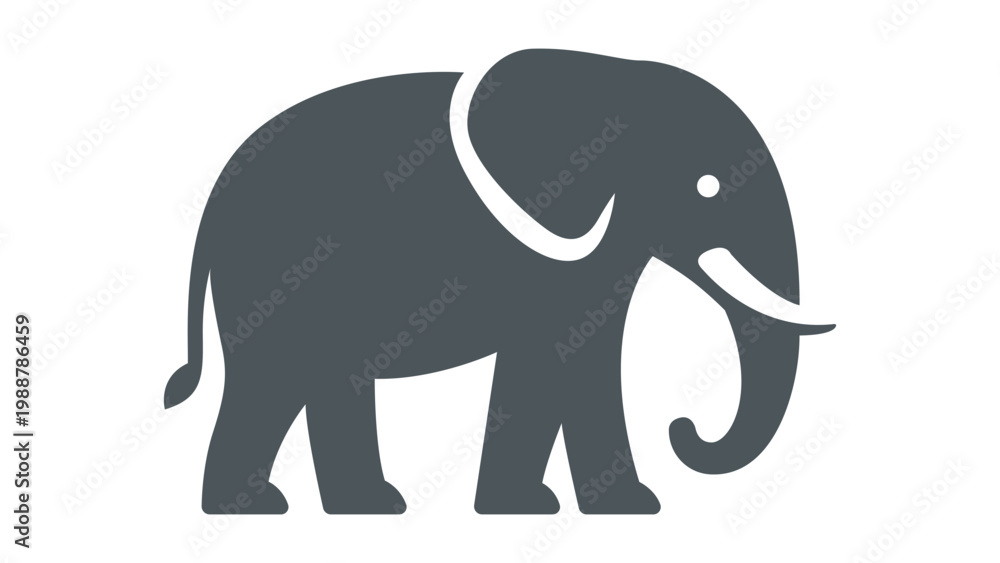 Fototapeta premium Modern Flat Vector Icon Illustration of an Elephant Silhouette on a White Background; Minimalist Wildlife Mammal Graphic for Logo Design, Web Interface, and Nature Branding Projects.