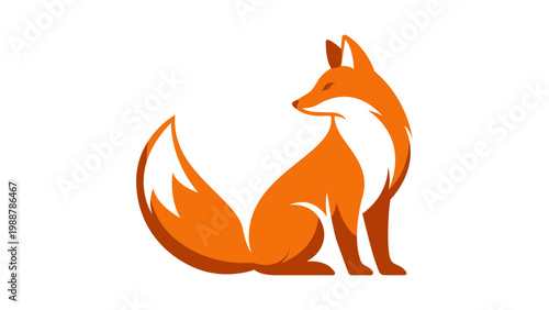 Modern flat vector illustration of a sleek orange fox sitting and looking back, minimalist wild canine icon on white background, scalable graphic for logo design, branding, and web interface.