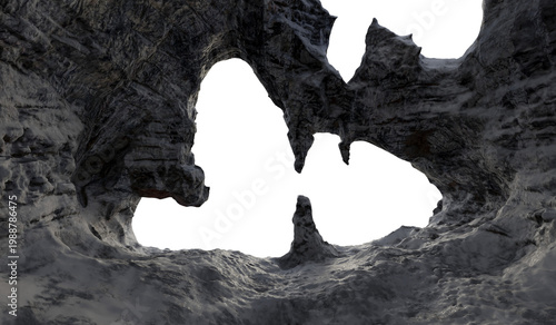 Photos Dark Rocky Cave Interior With Natural Arch, Stalagmite and Stalactite Openings —