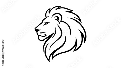 Canvastavla Majestic lion head profile vector illustration, minimalist black line art icon of a wild king lion with a flowing mane, side view animal symbol on white background, scalable graphic design element