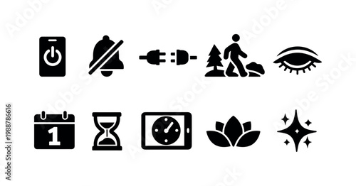 Digital detox icons representing disconnection from technology and embracing nature