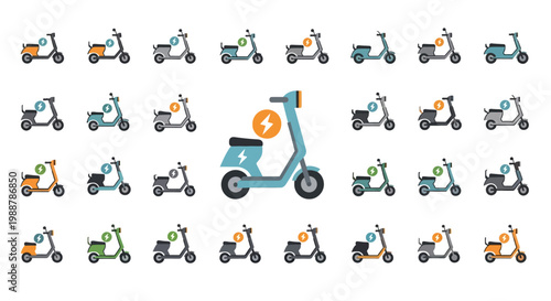 Electric scooter with colorful variations around.