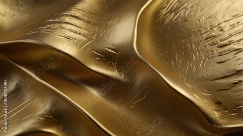 Gold Metal Clay Surface With Artisan Tool Marks and Sculpted Layered Ridge Background