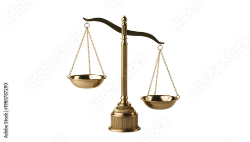 Cuadro en lienzo Antique brass balance scale with ornate base, isolated on transparent background