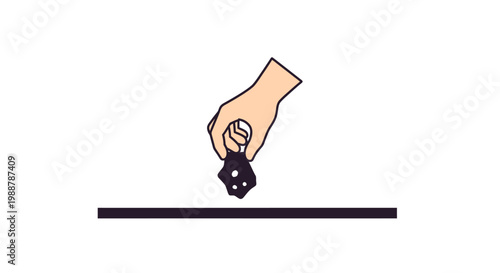 Hand holding small black object.