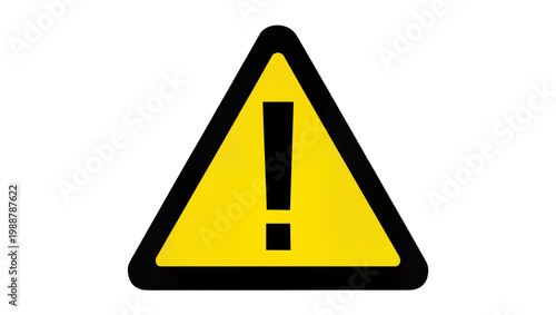 Obraz na płótnie Yellow triangle warning sign with black exclamation mark, isolated on transparen
