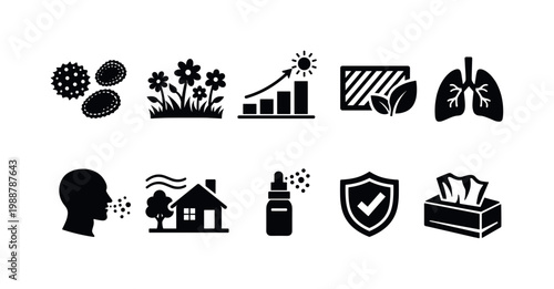 Allergy and health icons representing symptoms, triggers, and relief