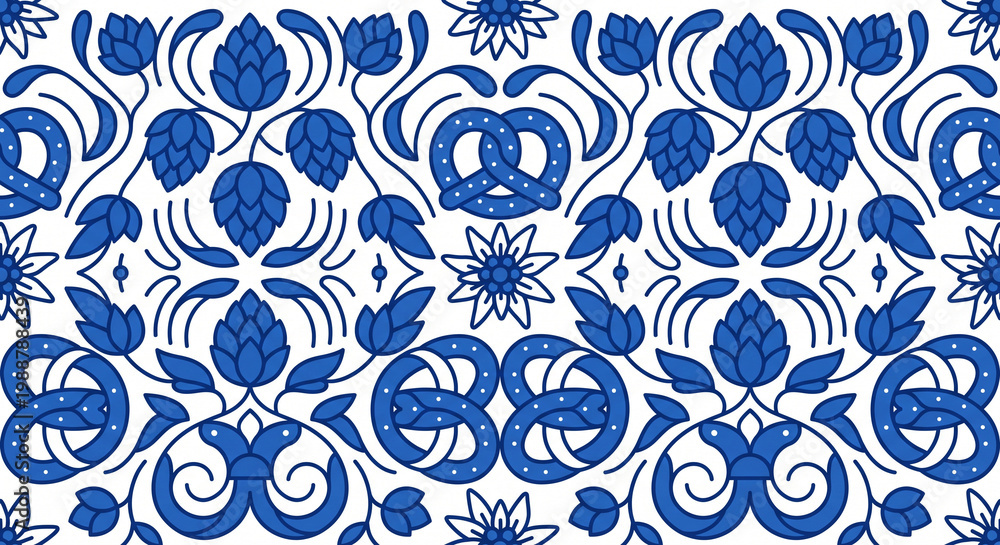Fototapeta premium Traditional Blue and White Bavarian Folk Art Pattern Background