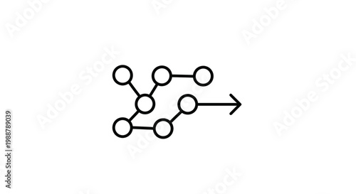 Abstract network diagram with branching connections and forward arrow, representing data flow or growth