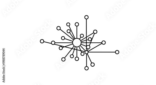 Abstract network connection, starburst of nodes and lines, concept of communication, data, or growth