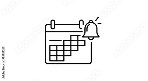 Calendar reminder icon with bell notification, planning and scheduling concept
