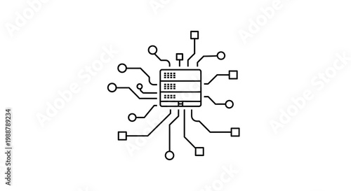 Central Processing Unit with connected nodes and circuits, technology concept