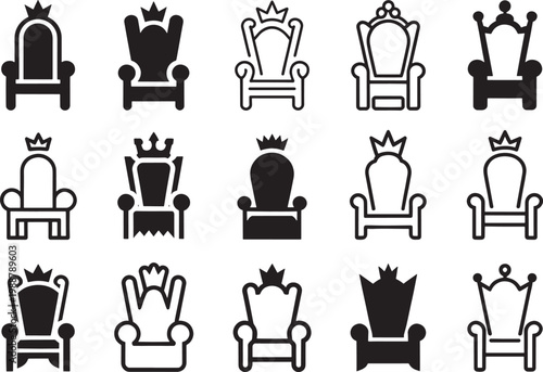 Various monarch seat silhouettes with decorative crowns representing noble authority and royal status