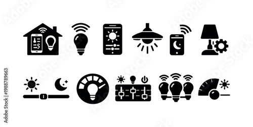 Smart lighting icons showing control and automation for home illumination