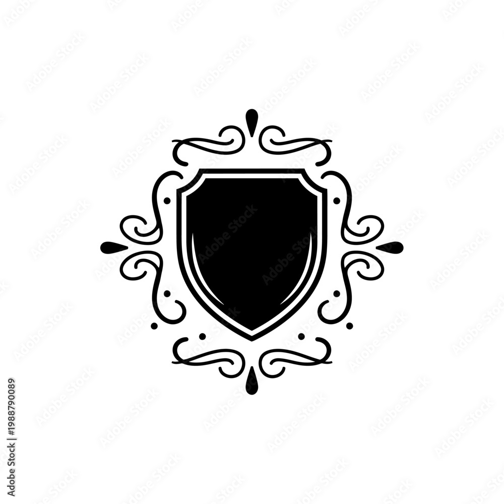 Obraz premium Black Shield Icon with Ornate Frame.