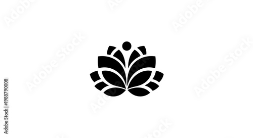 Black Lotus Flower Icon Symbol.