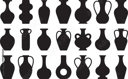 Ceramic pottery and ancient vase silhouette collection for interior decor and historical archaeology