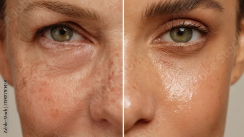 Changes in skin texture and appearance shown in two close-up images taken at different times
