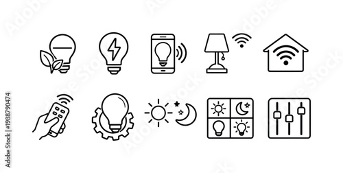 Smart lighting icons collection for home automation and energy saving concepts