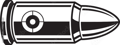 Ammunition bullet icon with target symbol for shooting range logo design element isolated on white