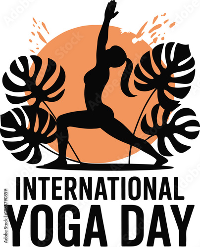 International Yoga Day yoga pose with tropical leaves Keywords: yoga, international yoga day