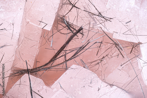 Fibrous crystals of Jamesonite. Specimen from Le Rivet, Peyrebrune, Tarn, France. Micro photography extreme close-up. microscope mineral crystal photography for Scientific use