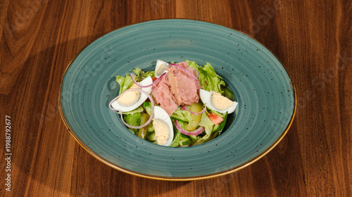 Obraz na płótnie Egg and tuna salad bowl isolated