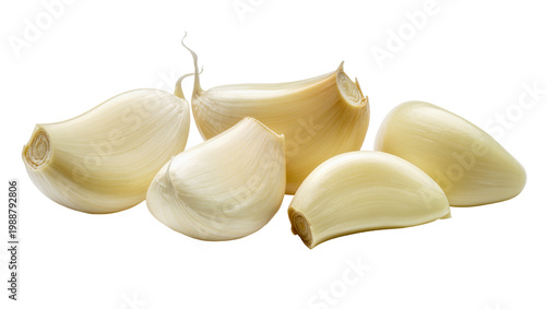 Bild auf Leinwand Several peeled garlic cloves with delicate sprouts, isolated on transparent back