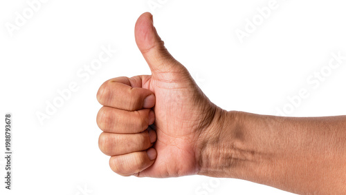 Foto Human hand showing thumbs up gesture, isolated on transparent background