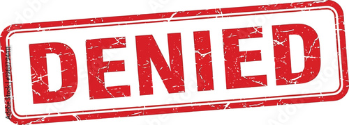 Red denied rubber stamp, grunge rejected ink imprint, vintage office seal vector icon