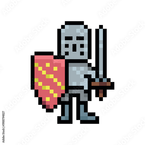 Knight with shield and sword in pixel art style