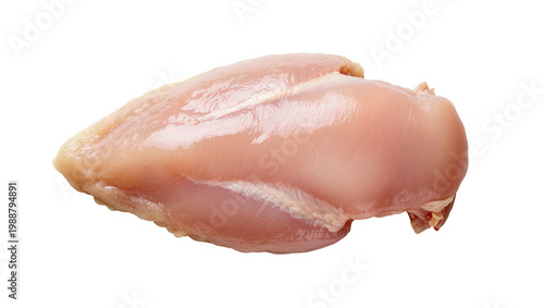 Fotografie Raw boneless skinless chicken breast fillet moist and fresh, isolated on transpa