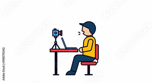 An illustration of a person recording a video with a camera and laptop, likely for vlogging or online content creation.
