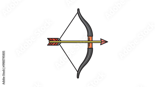 Modern Archery Bow and Arrow Vector Icon Illustration with Editable Stroke. Flat design recurve bow for sports, hunting, or competition. Scalable graphic for web, mobile apps, and print media.